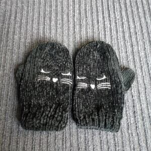Cat Knitted Mittens Insulated Toddler Gloves Black